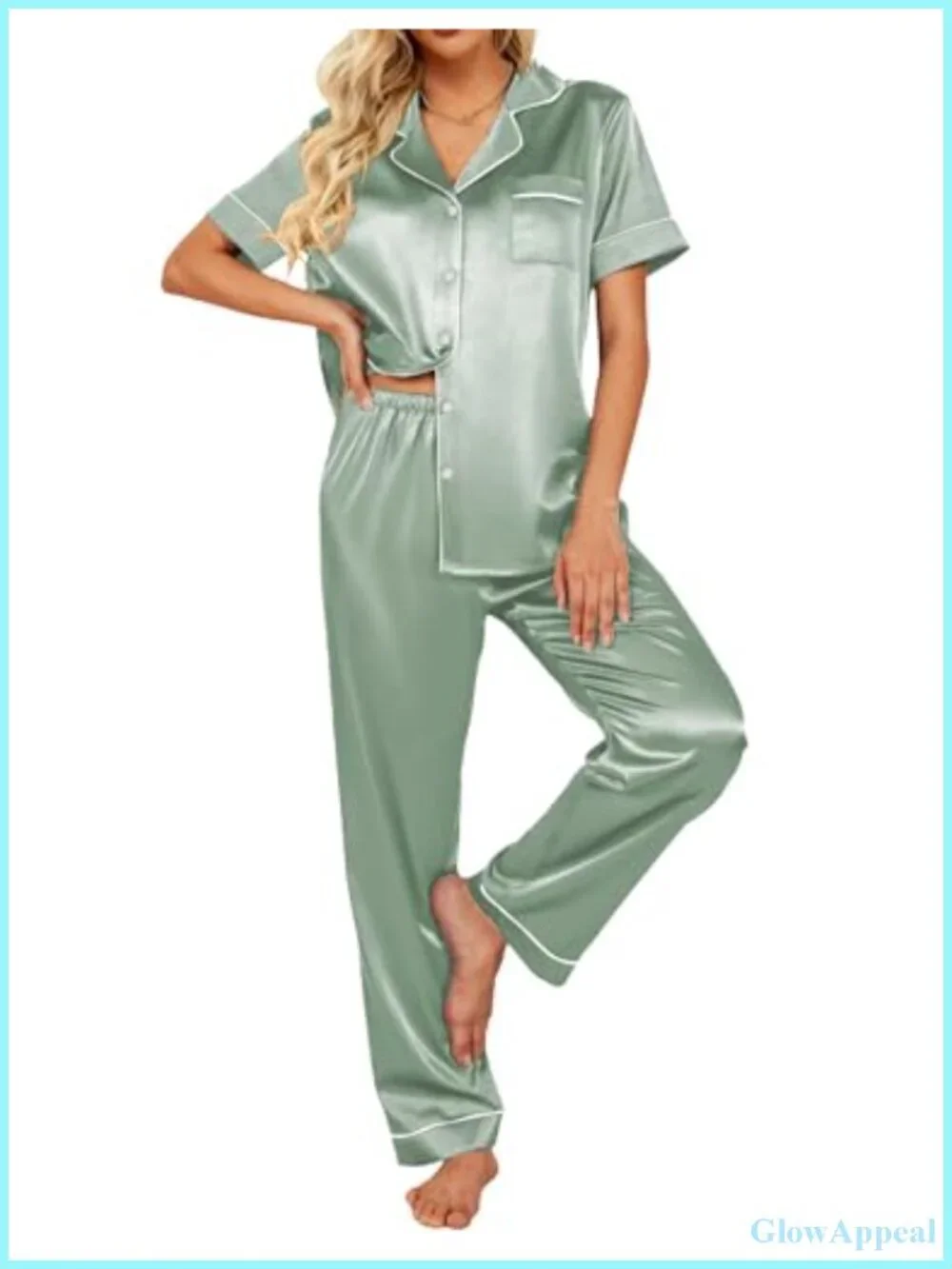 Satin Pajama Set for Women with Button Down Top - 2 Piece Sleepwear Lounge Set,